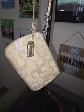 Coach Gold & Silver Signature Jacquard Wristlet